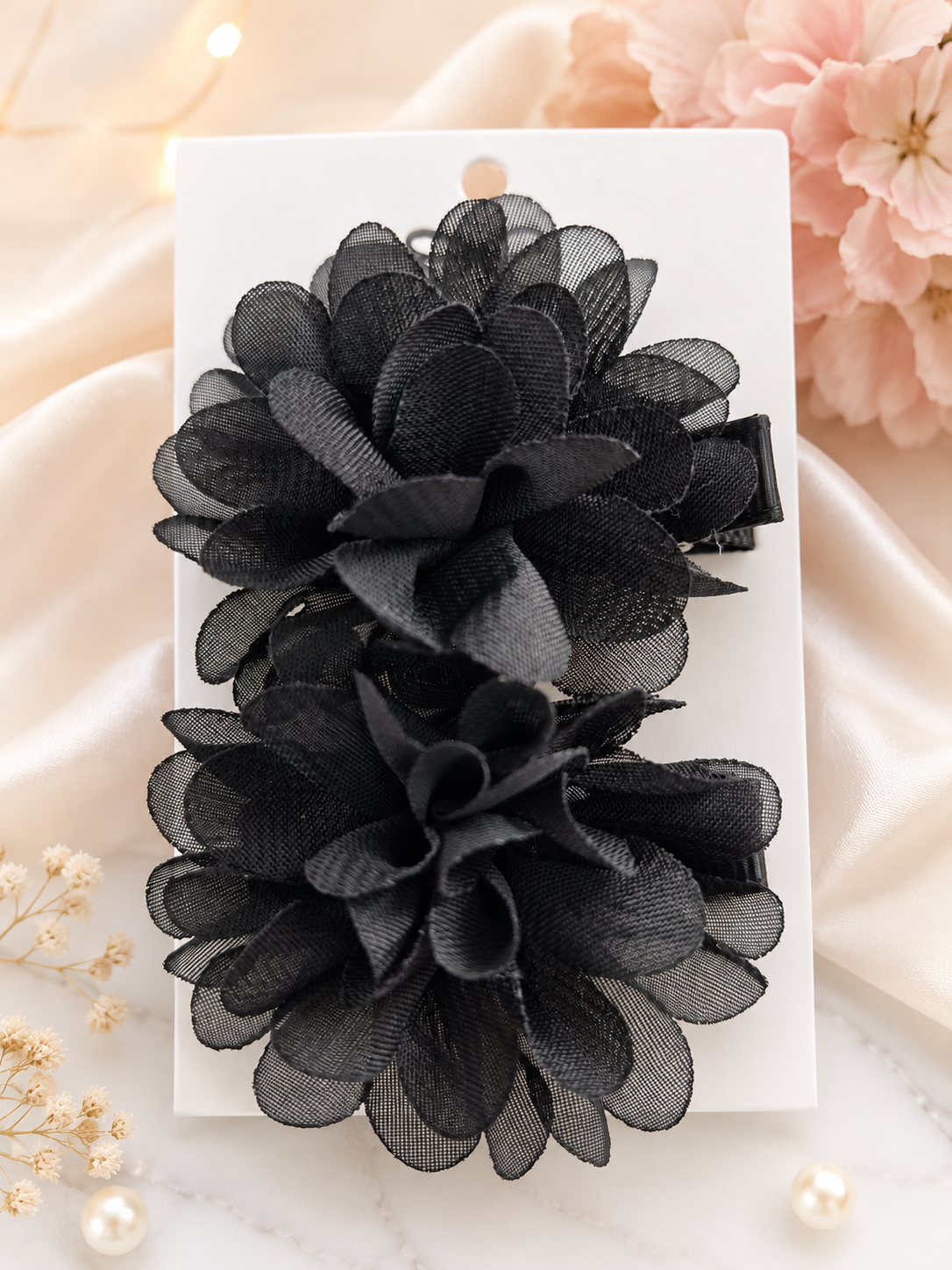 Black Chiffon Flower Hair Clips – Set of 2