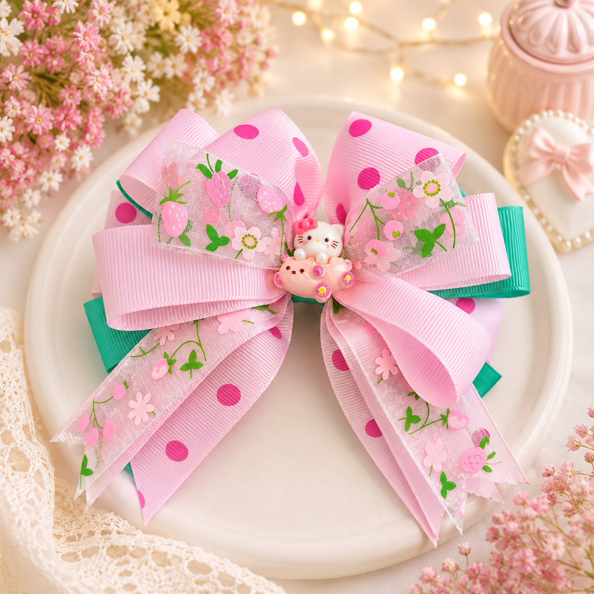 Pink Floral Bow for Girls | Handmade Hair Bow