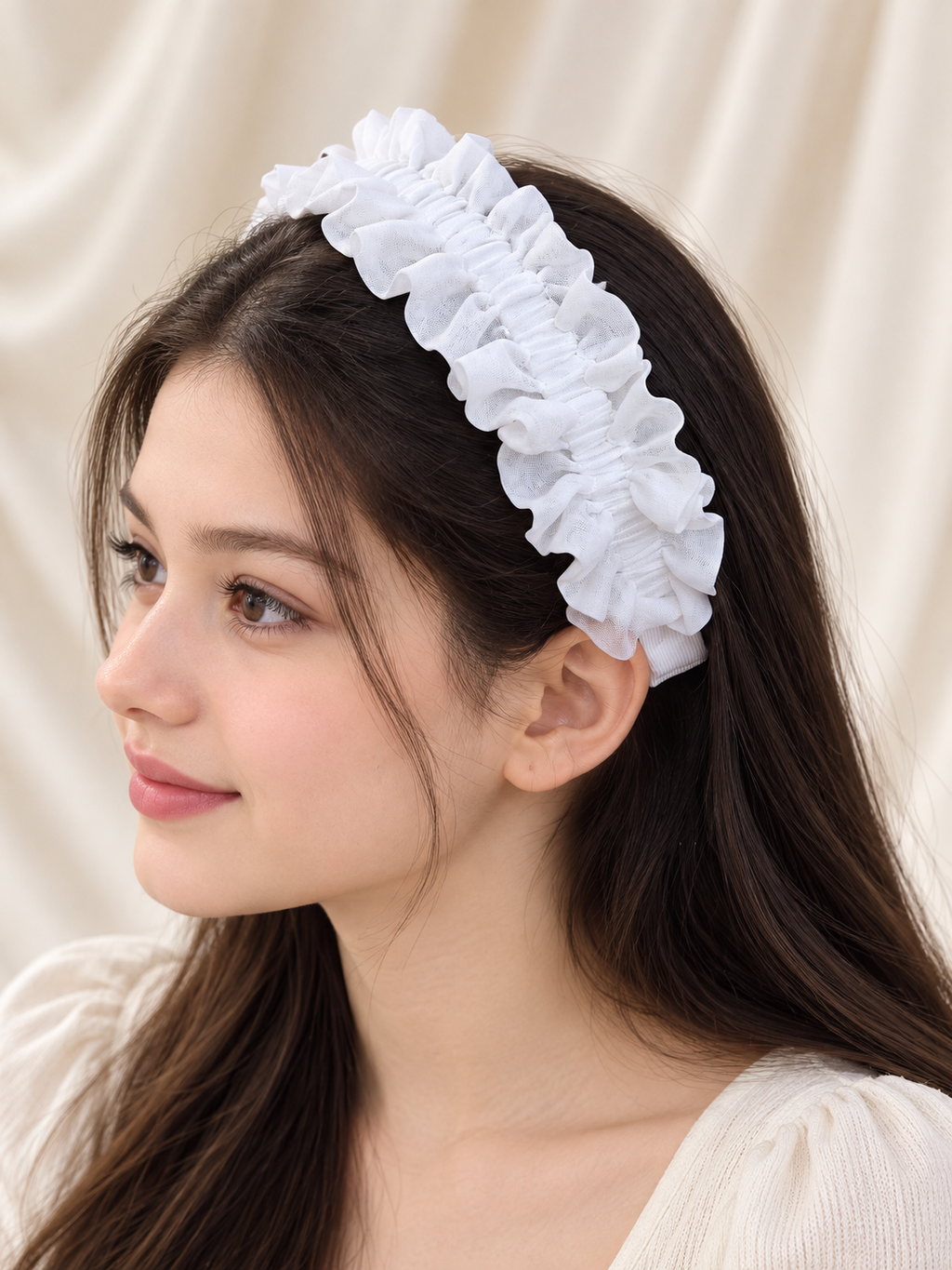 White Ruffle Headband – Handmade