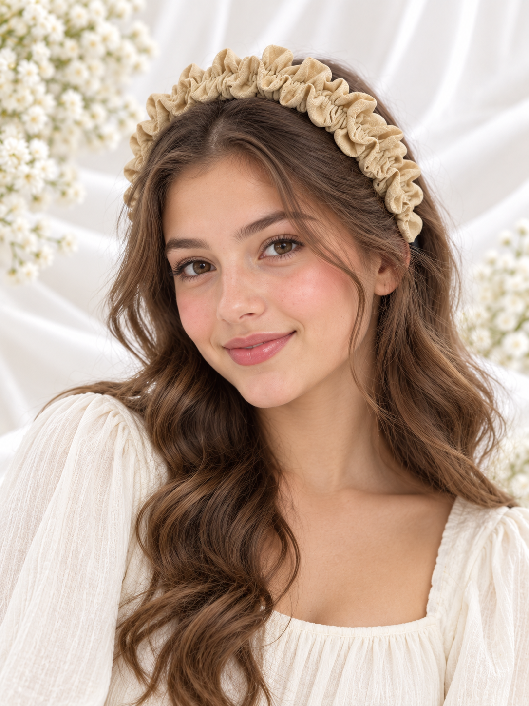 Beige Ruffle Handmade Headband