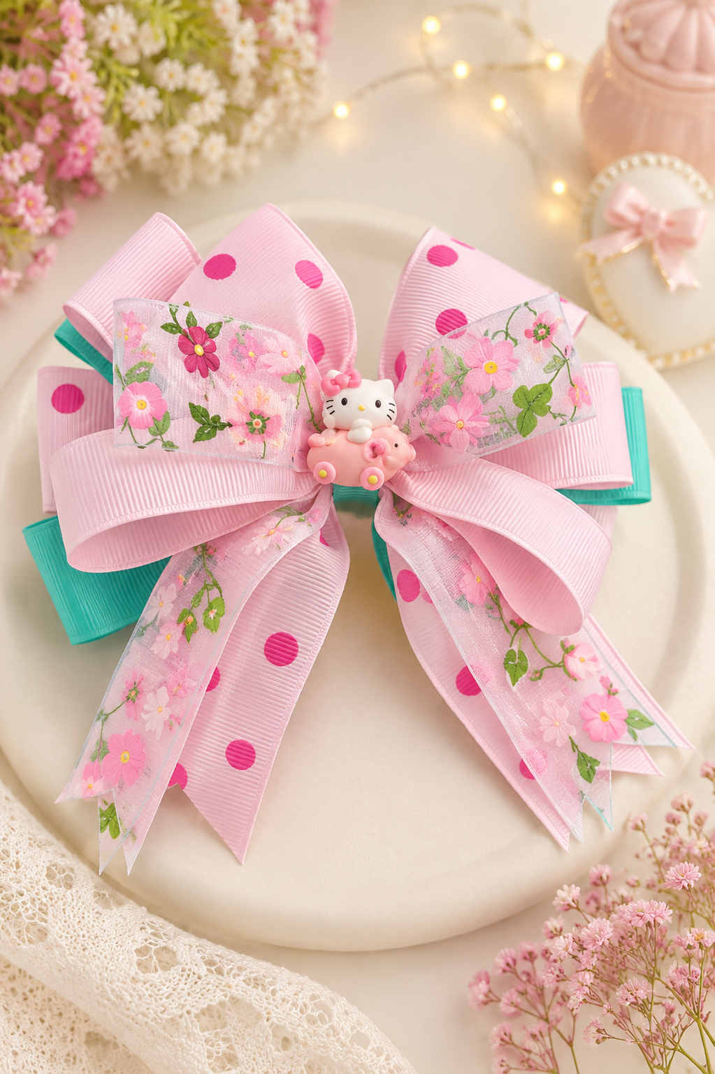 Pink Floral Bow for Girls | Handmade Hair Bow