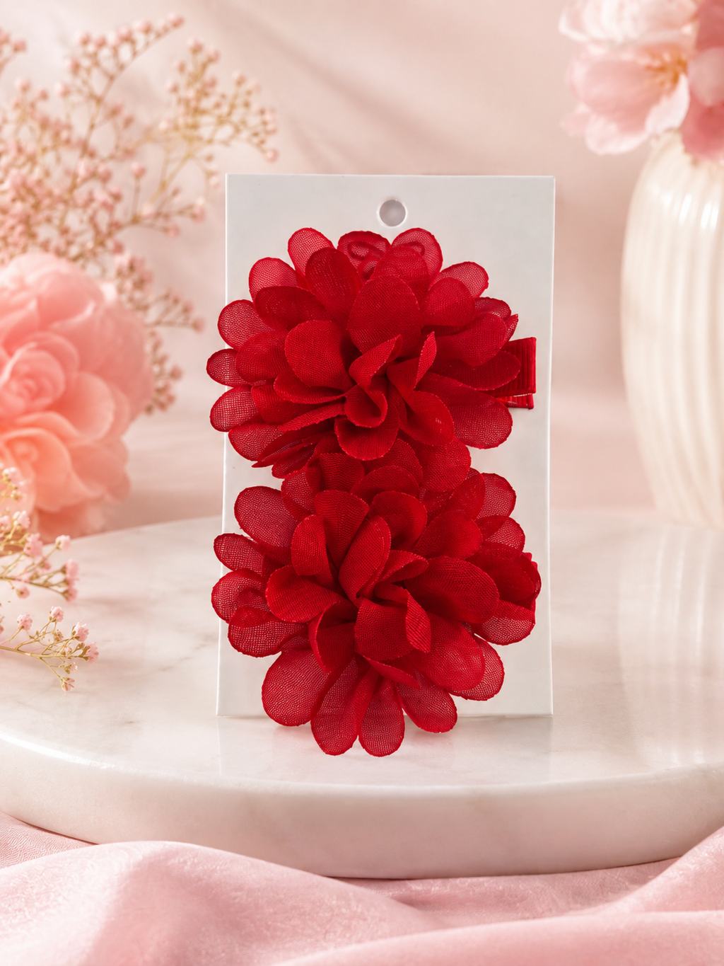 Red Mesh Flower Hair Clips – Set of 2