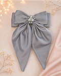 Silver Gray Pearl & Crystal Statement Hair Bow