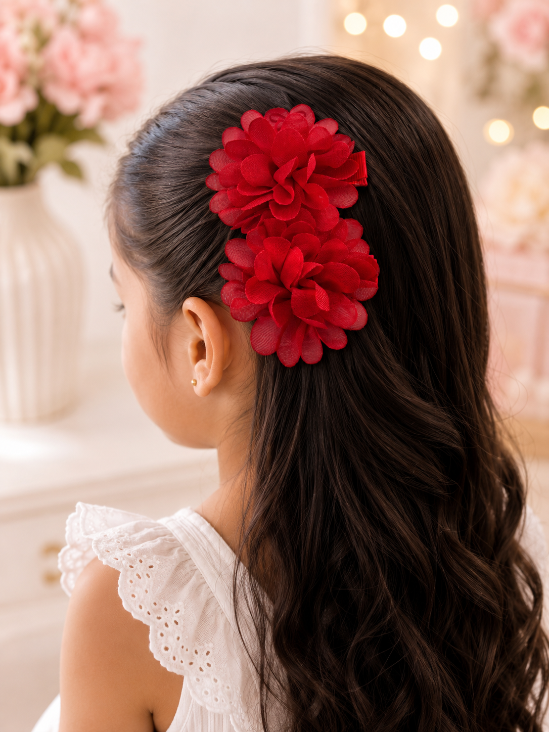 Red Mesh Flower Hair Clips – Set of 2