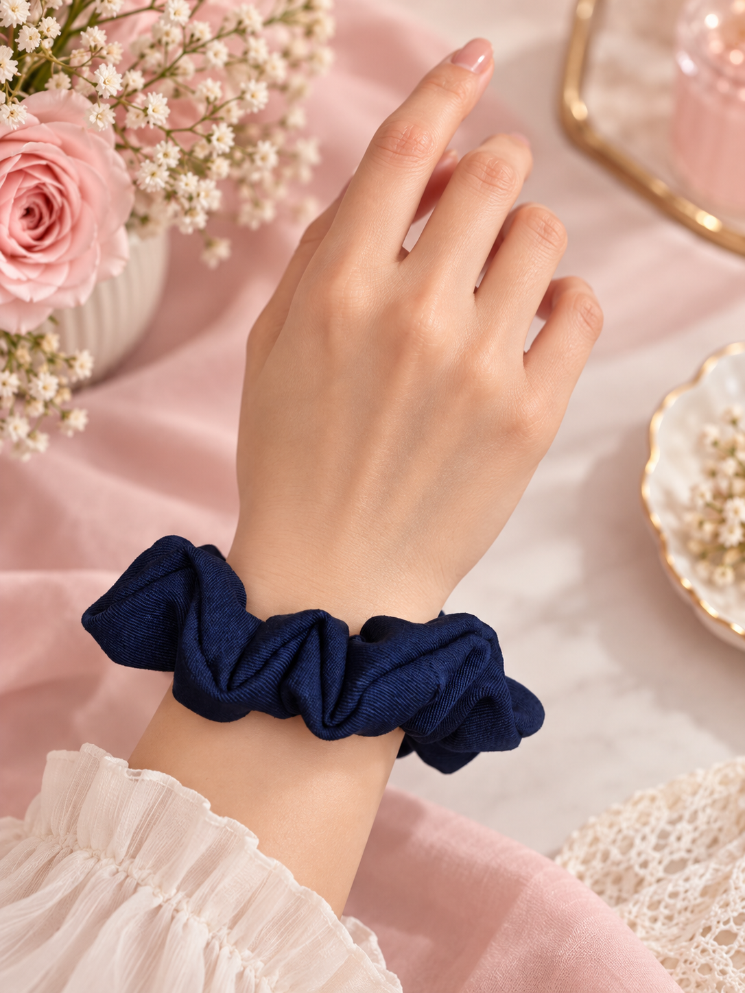Navy Blue Handmade Scrunchie