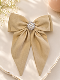 Elegant Beige Pearl & Rhinestone Hair Bow