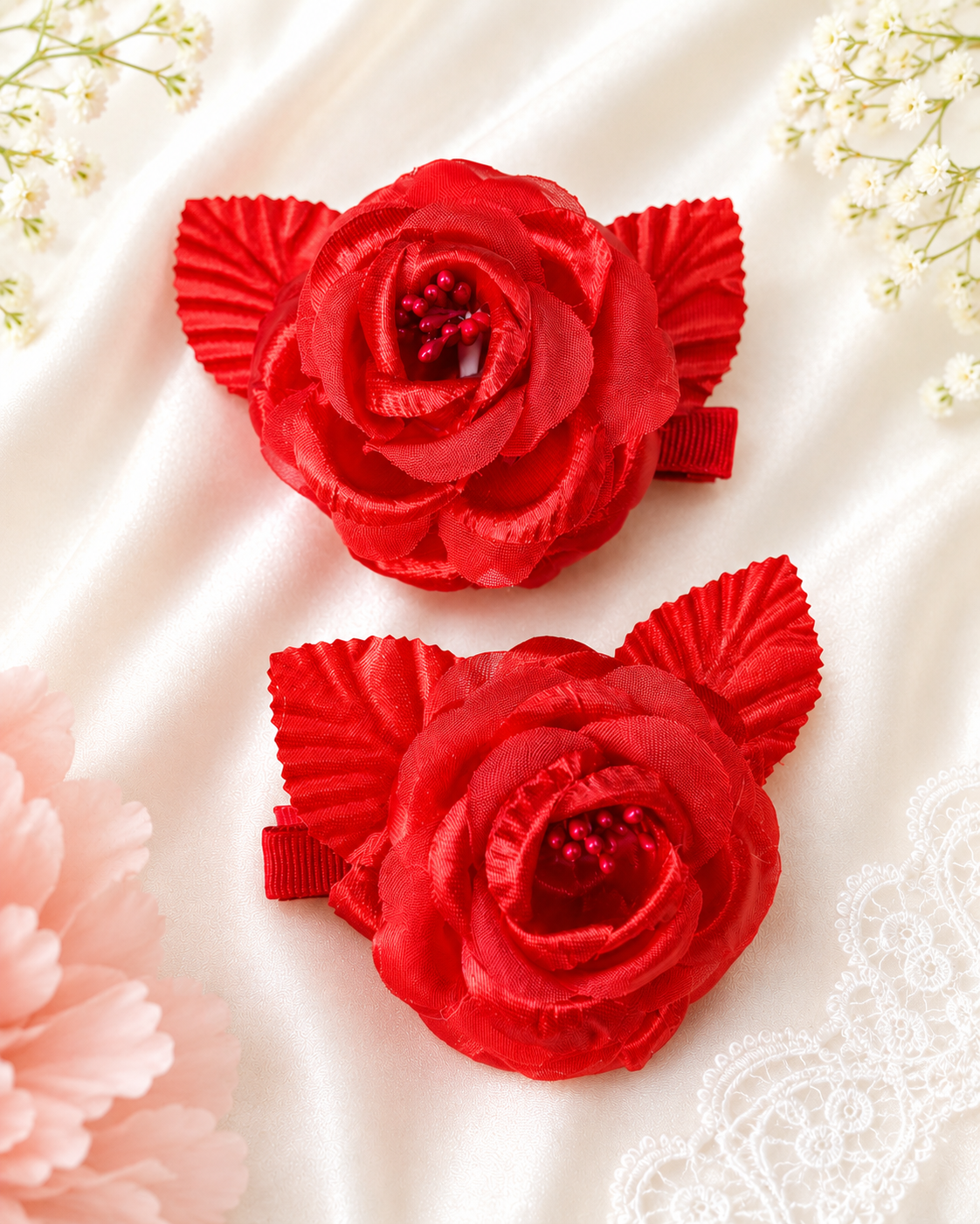 Scarlet Rose Hair Clip Set – 2 Pieces