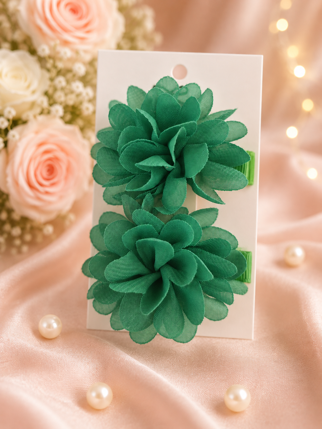 Emerald Green Floral Hair Clip Set