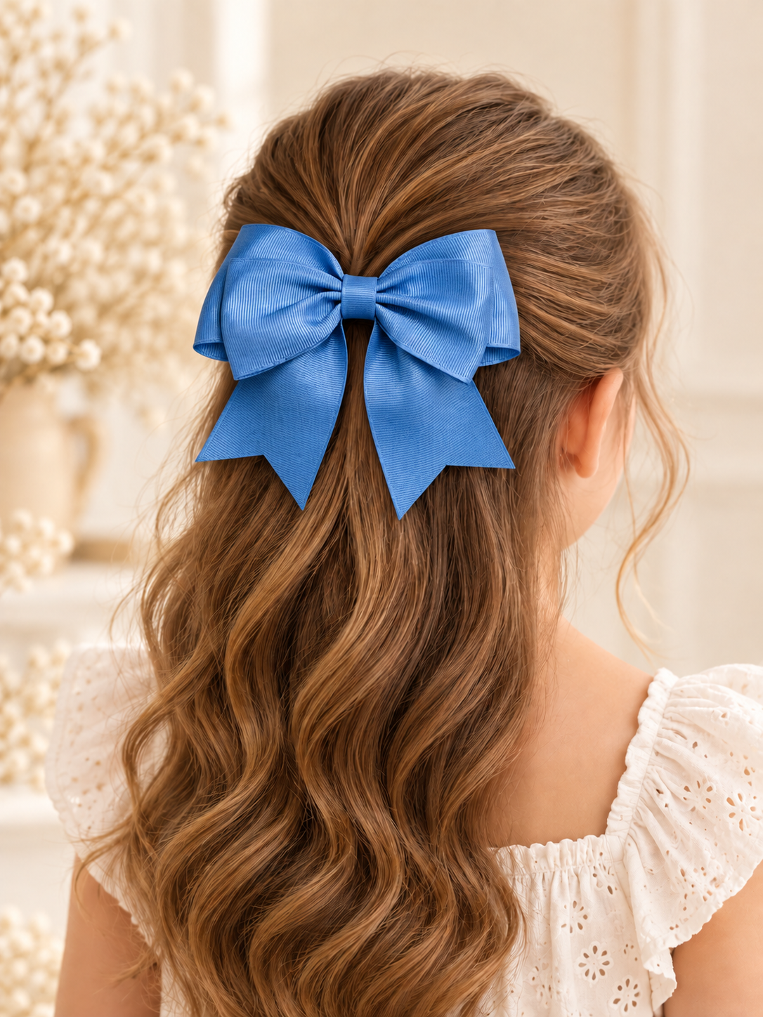 Set of 2 Grosgrain Ribbon Hair Bows – Mustard & Blue