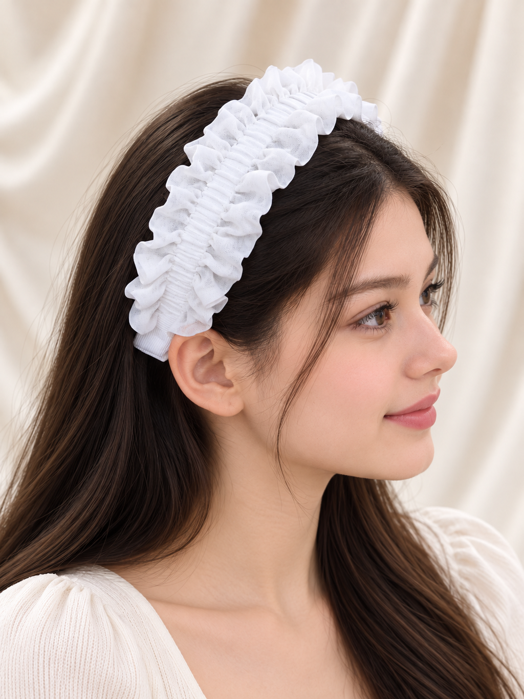 White Ruffle Headband – Handmade