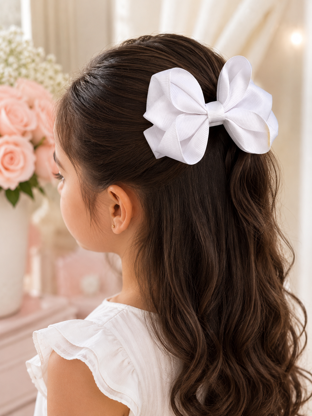 Lazo para el cabello de grogrén blanco clásico con capas