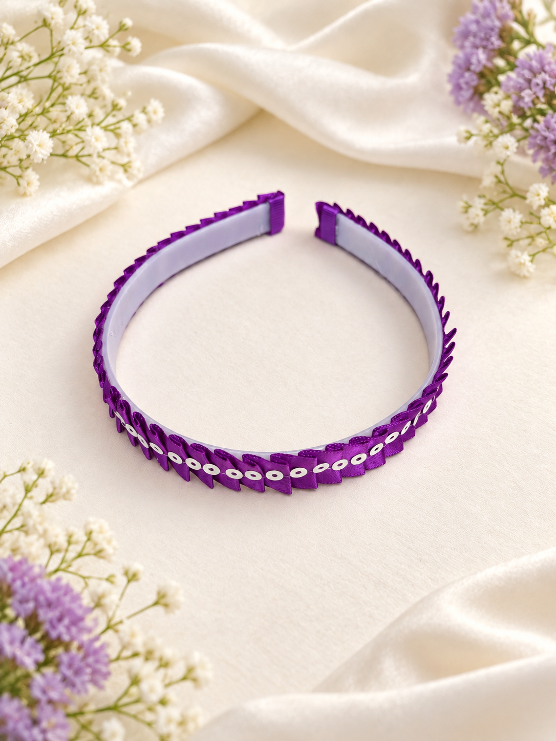 Handmade Purple Ribbon Headband with Iridescent Sequins