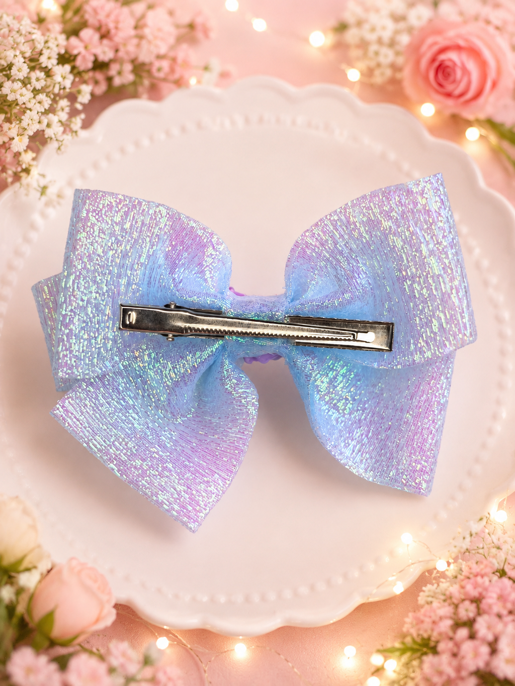 Nœud en organza lavande irisé pour filles ✨🎀