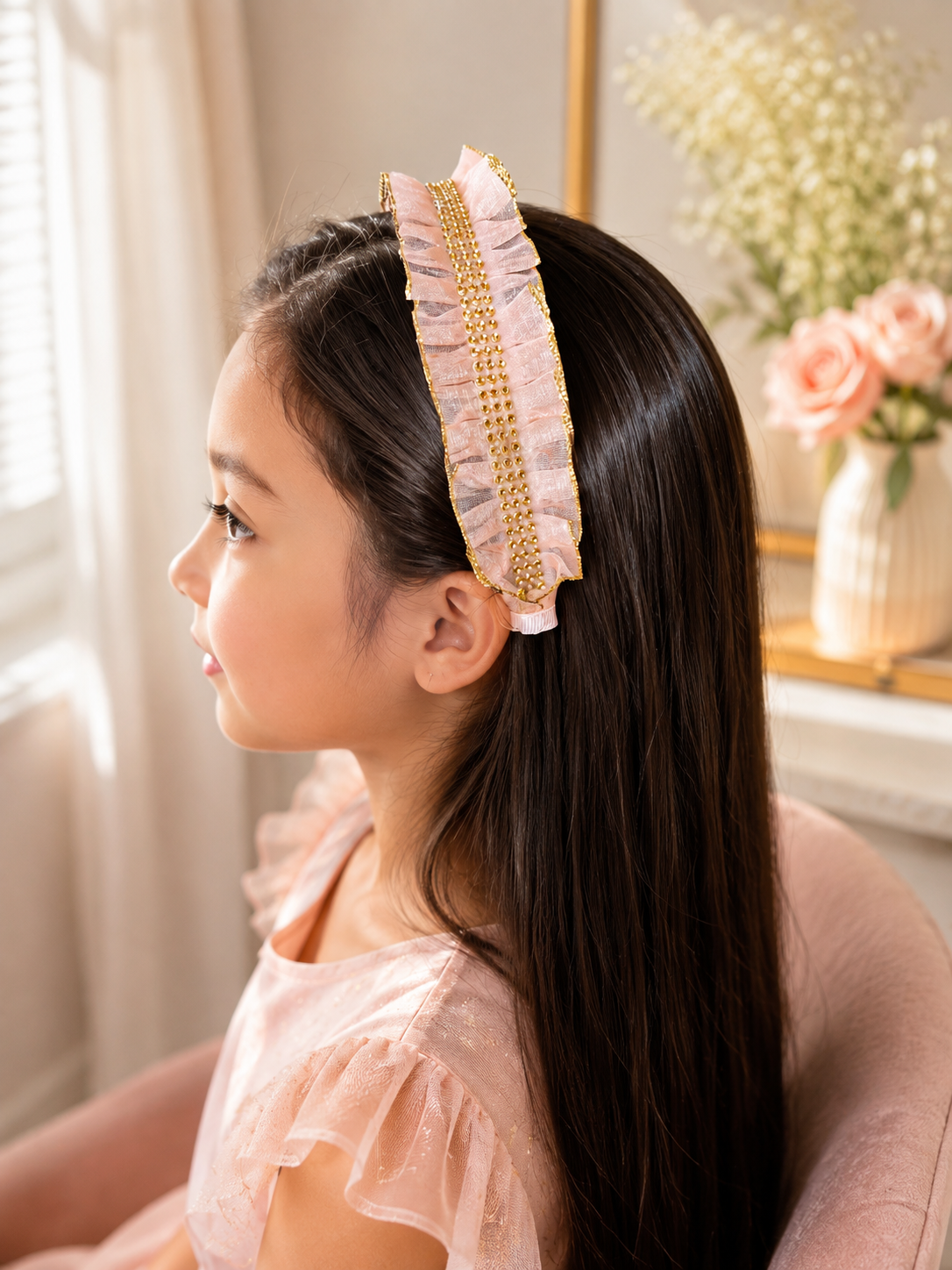 Blush Pink & Gold Ruffle Headband