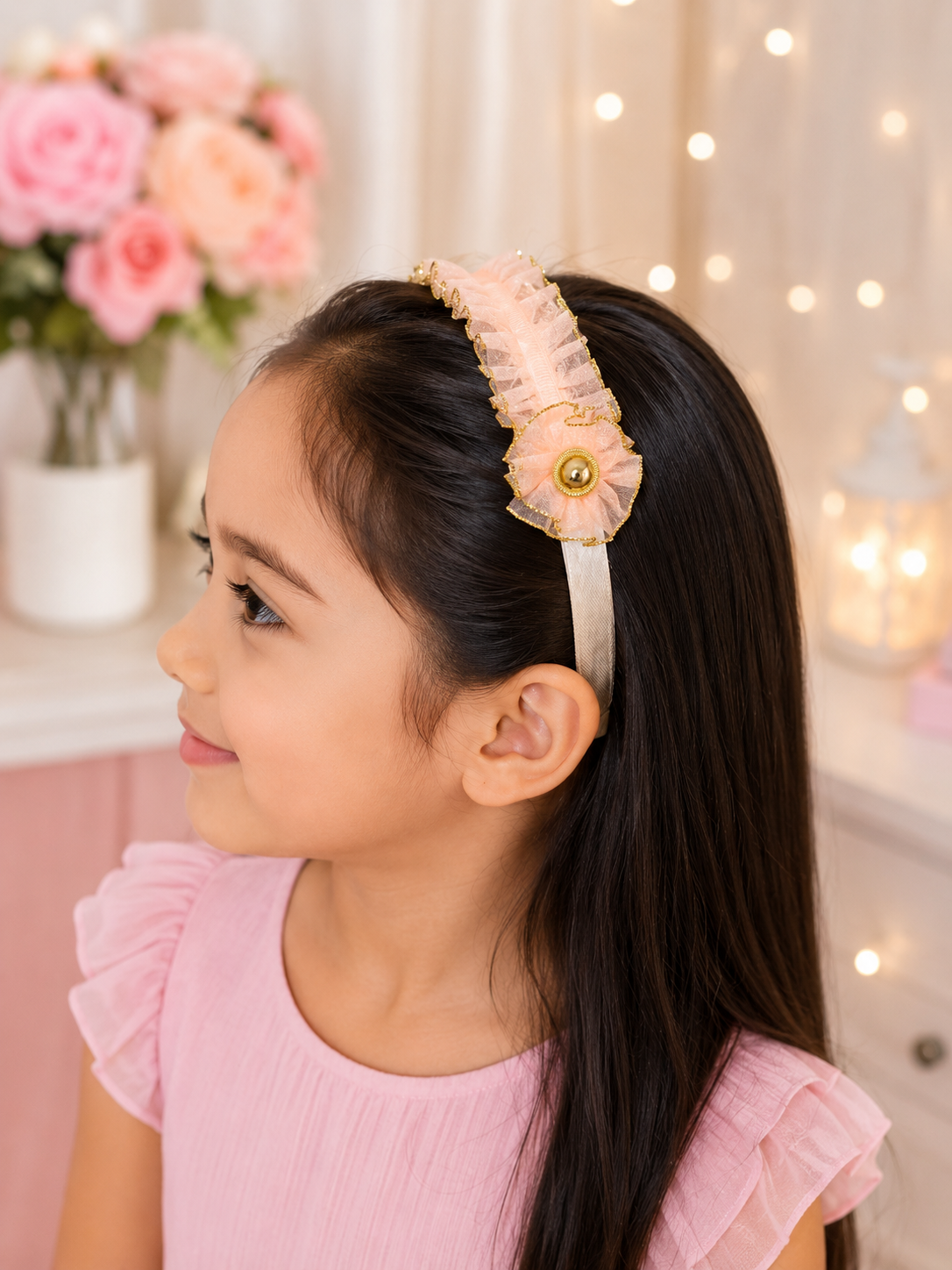Blush & Gold Ruffle Flower Headband