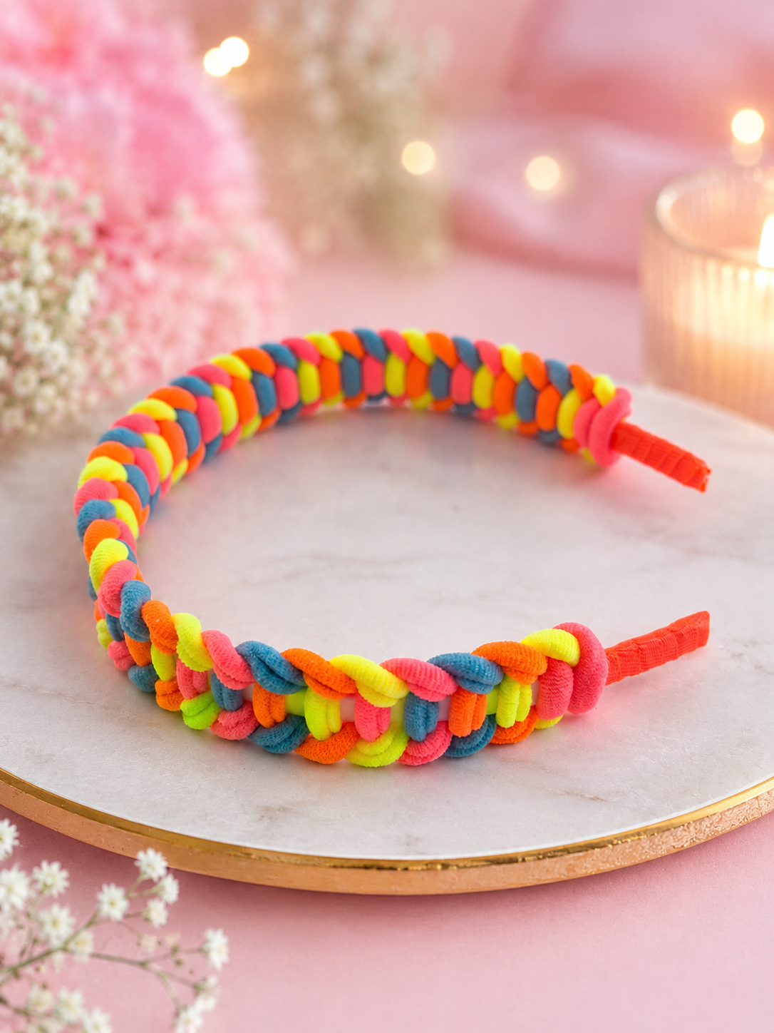 Neon Rainbow Braided Headband – Handmade Colorful Hair Accessory