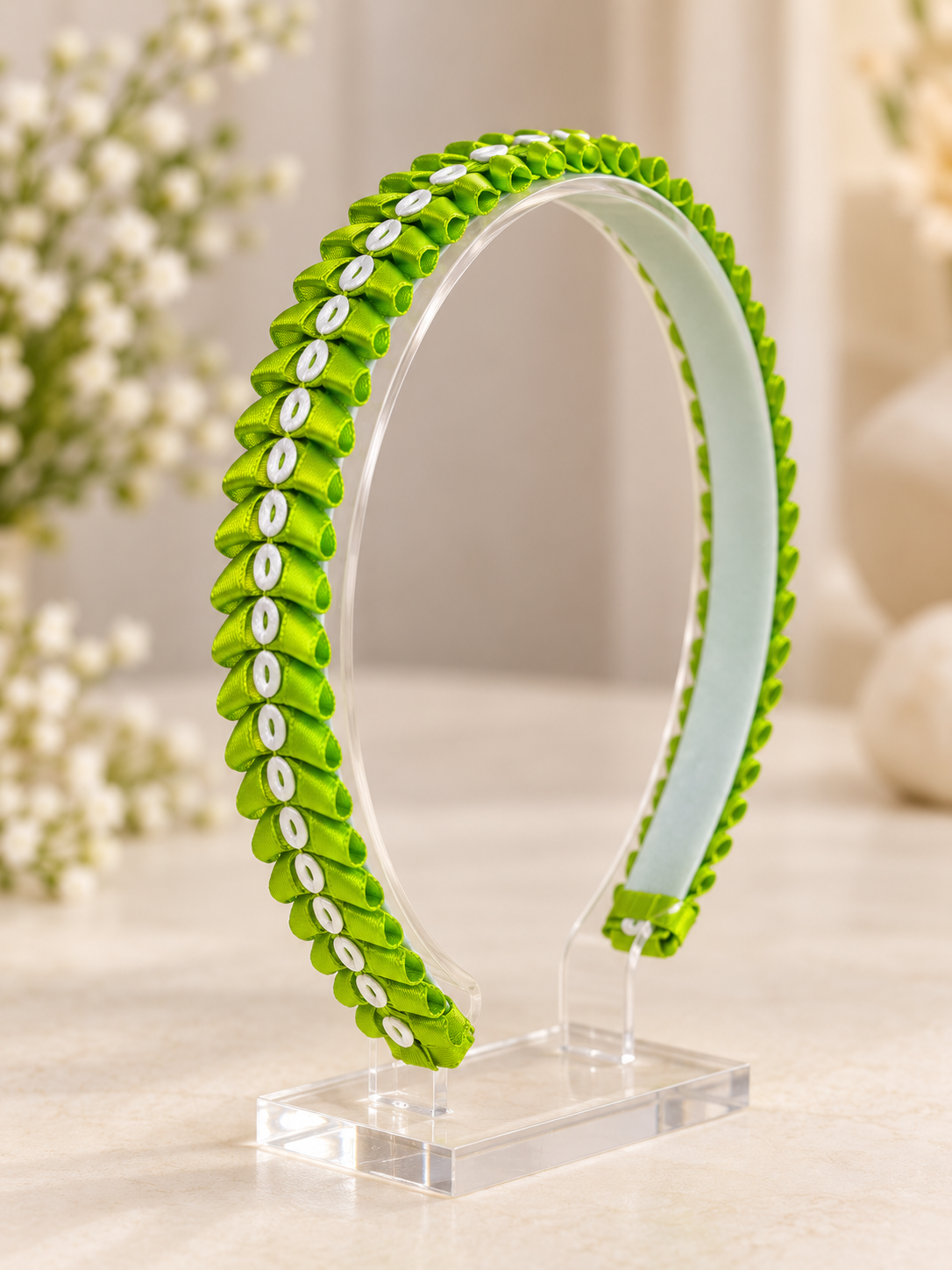 Bandeau tissé à la main vert citron et bleu clair