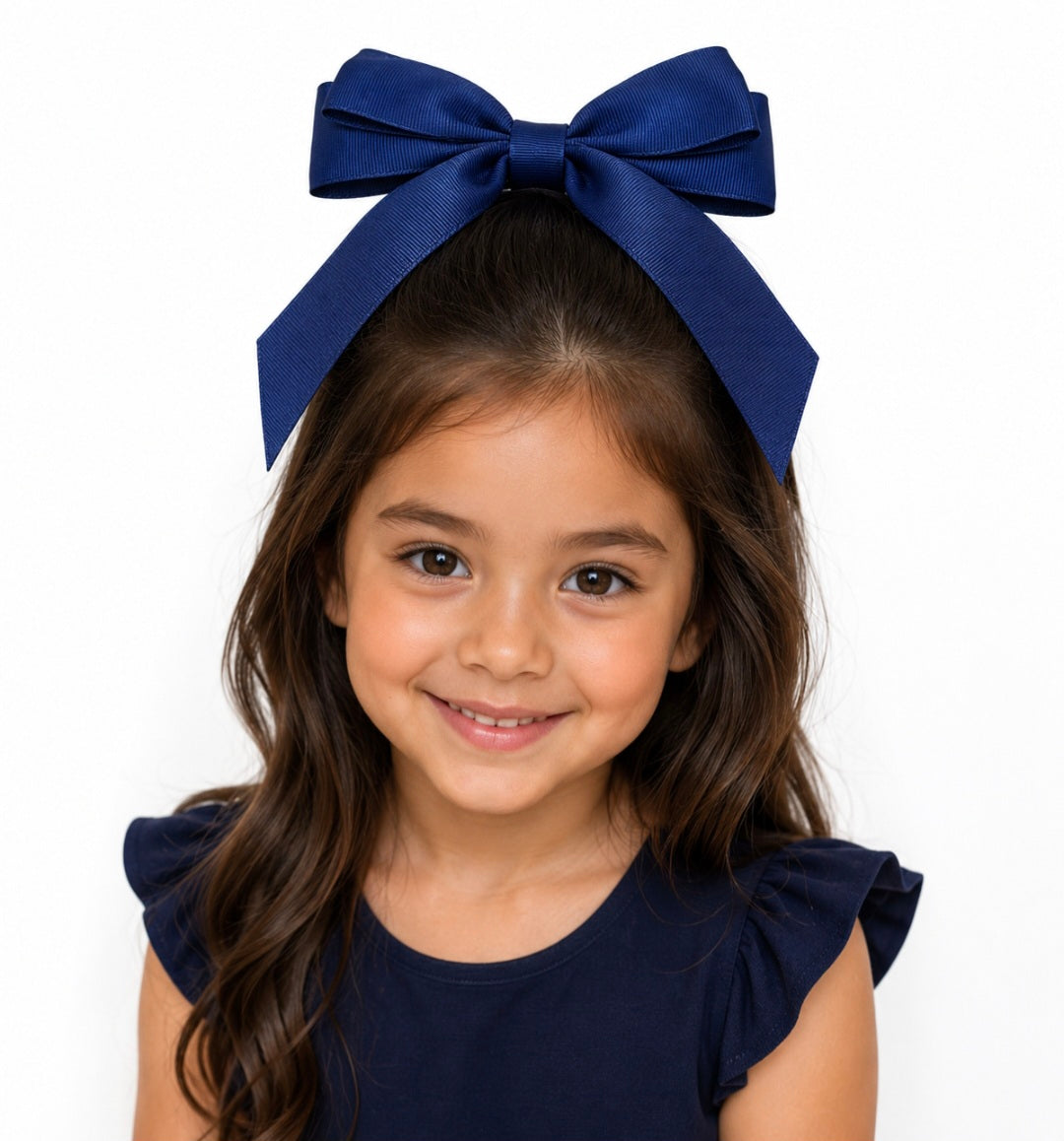 Navy Blue Long Tail Grosgrain Hair Bow