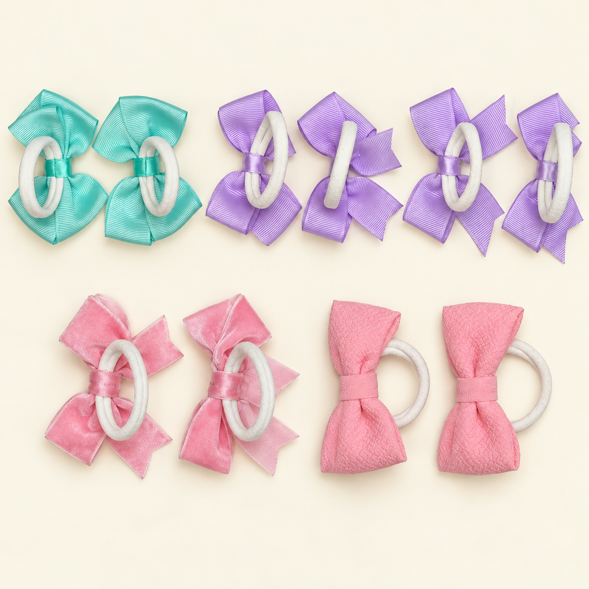 Pastel Bow Hair Tie Set – 5 Matching Pairs, 10 Pieces