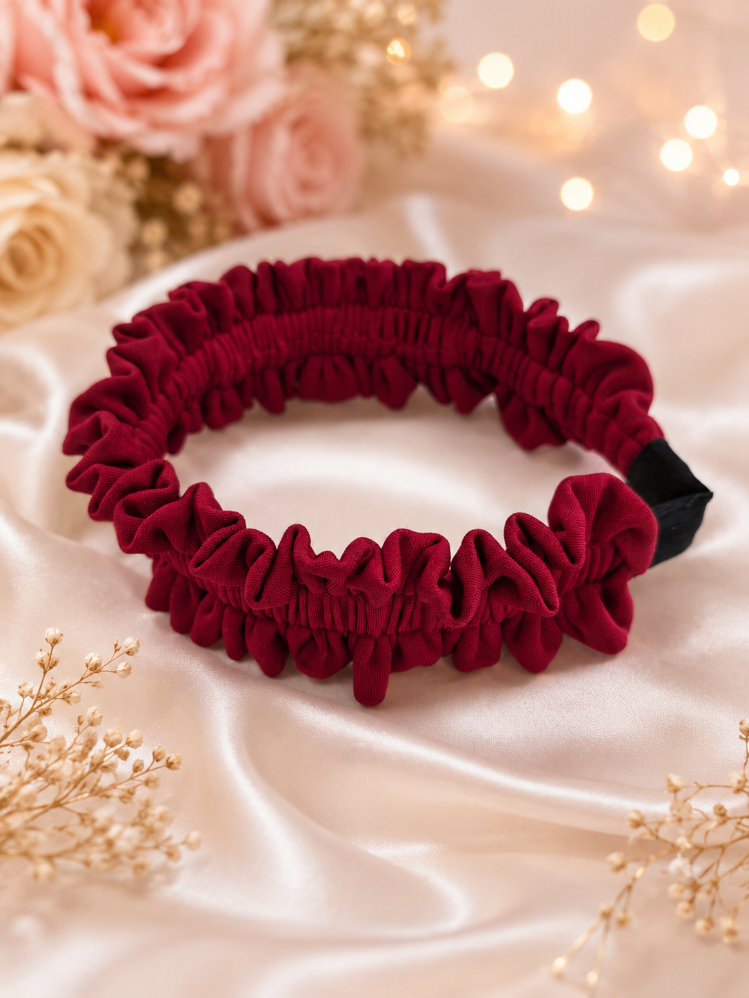 Burgundy Ruffle Headband – Handmade