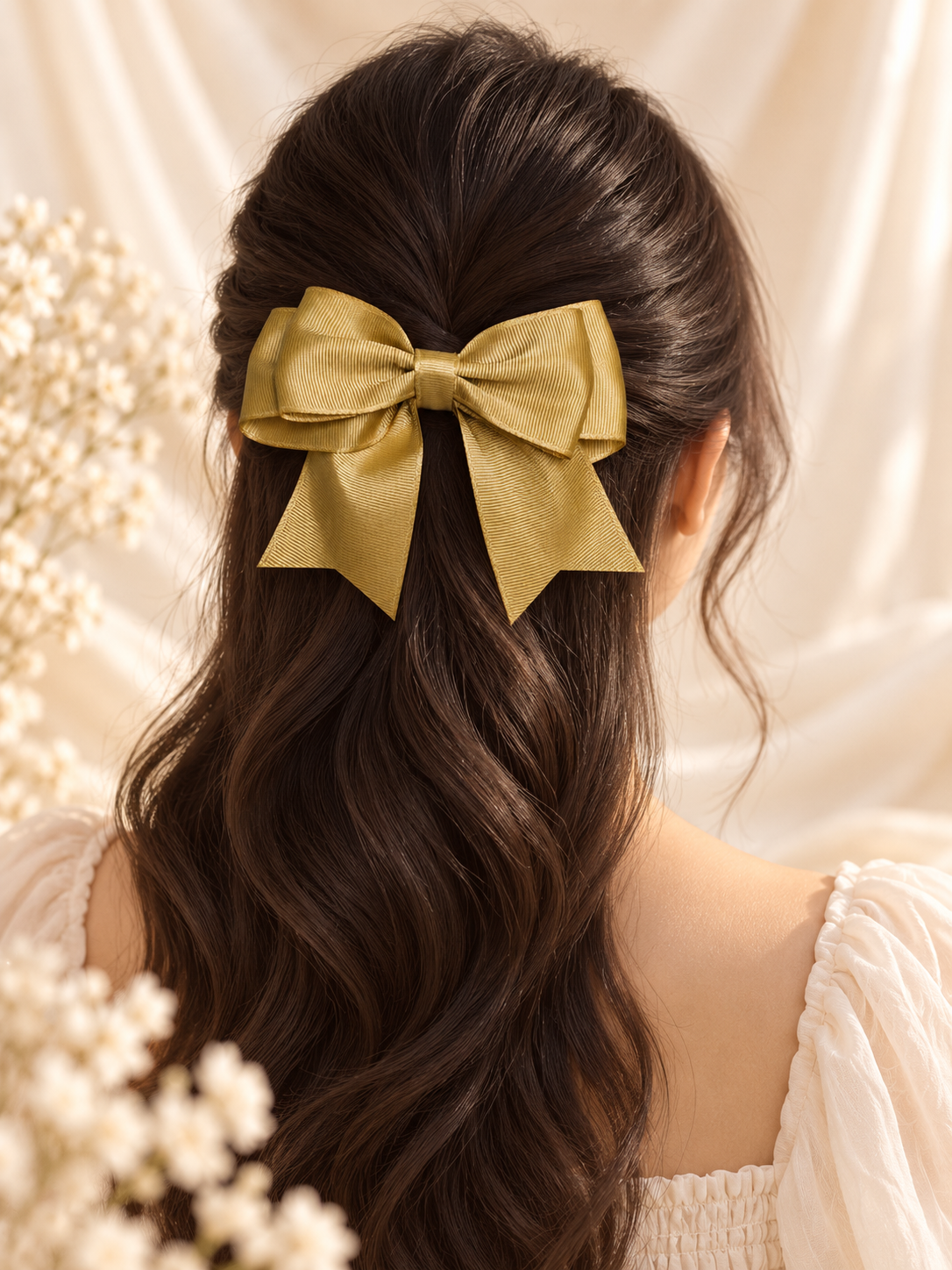 Set of 2 Handmade Golden Grosgrain Hair Bows with Alligator Clips