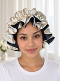 Black & Champagne Reversible Satin Bonnet – Handmade