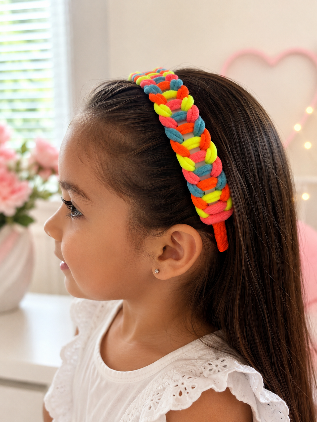 Serre-tête tressé arc-en-ciel néon – Accessoire de cheveux coloré fait main