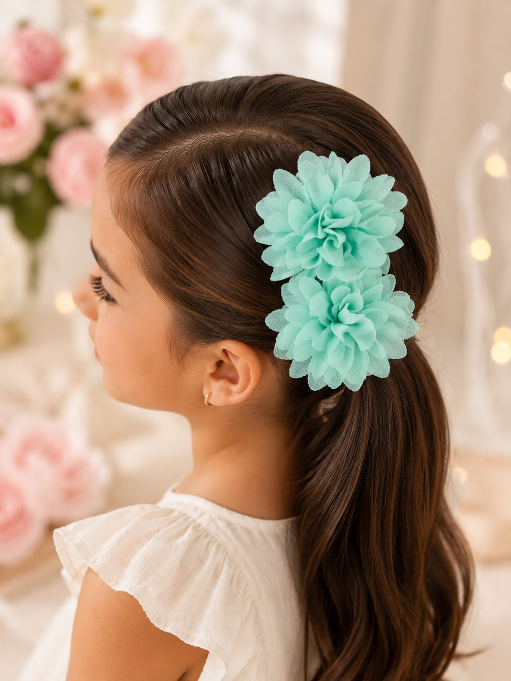 Mint Green Floral Hair Clip Set