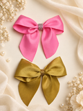 Set de lazos rosa y dorado mostaza – 2 lazos para el pelo hechos a mano en grosgrain