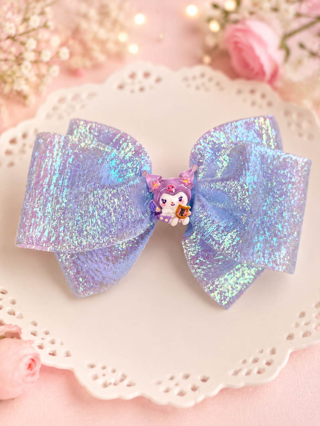 Nœud en organza lavande irisé pour filles ✨🎀