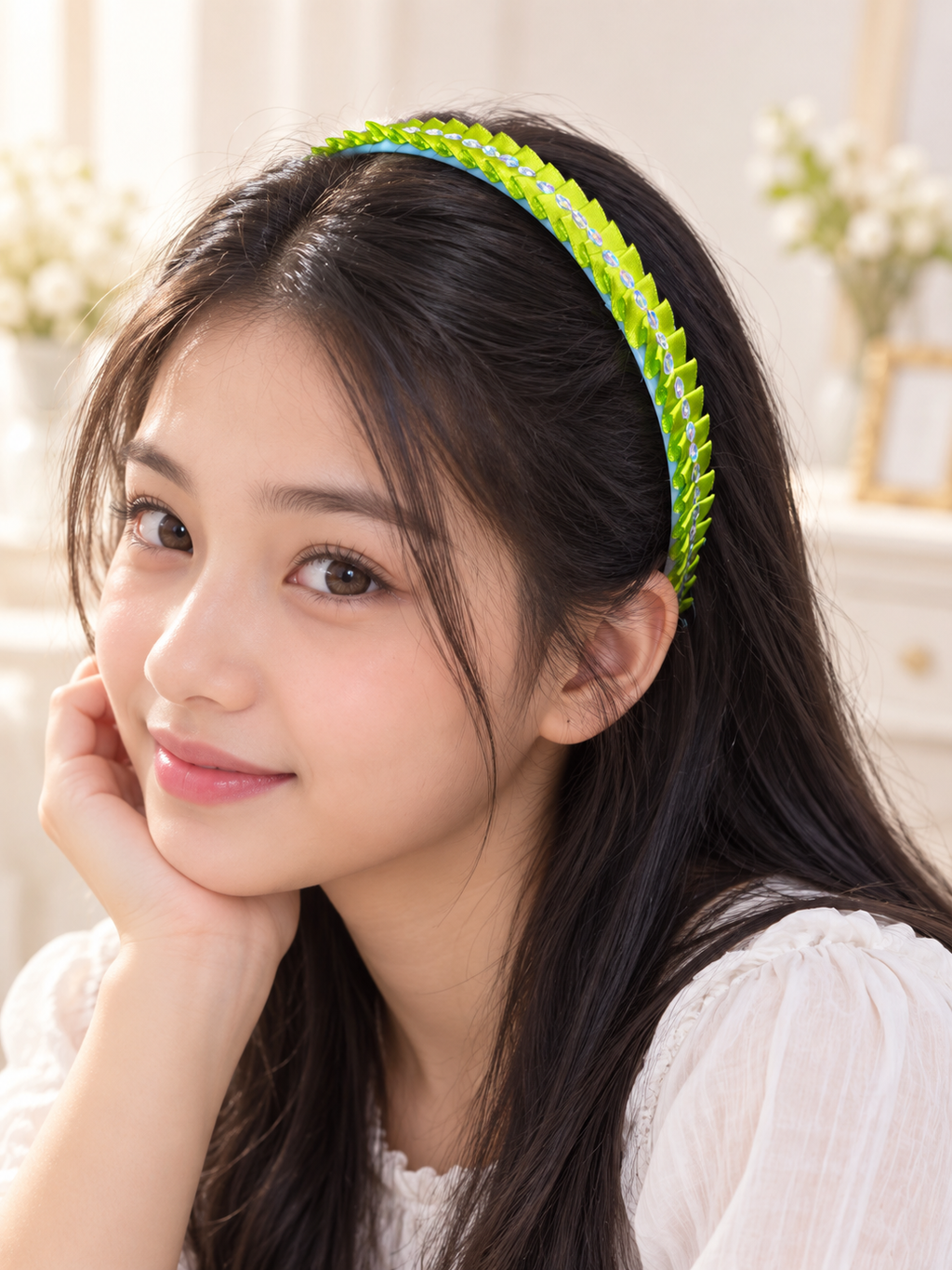Lime Green & Light Blue Handmade Woven Headband