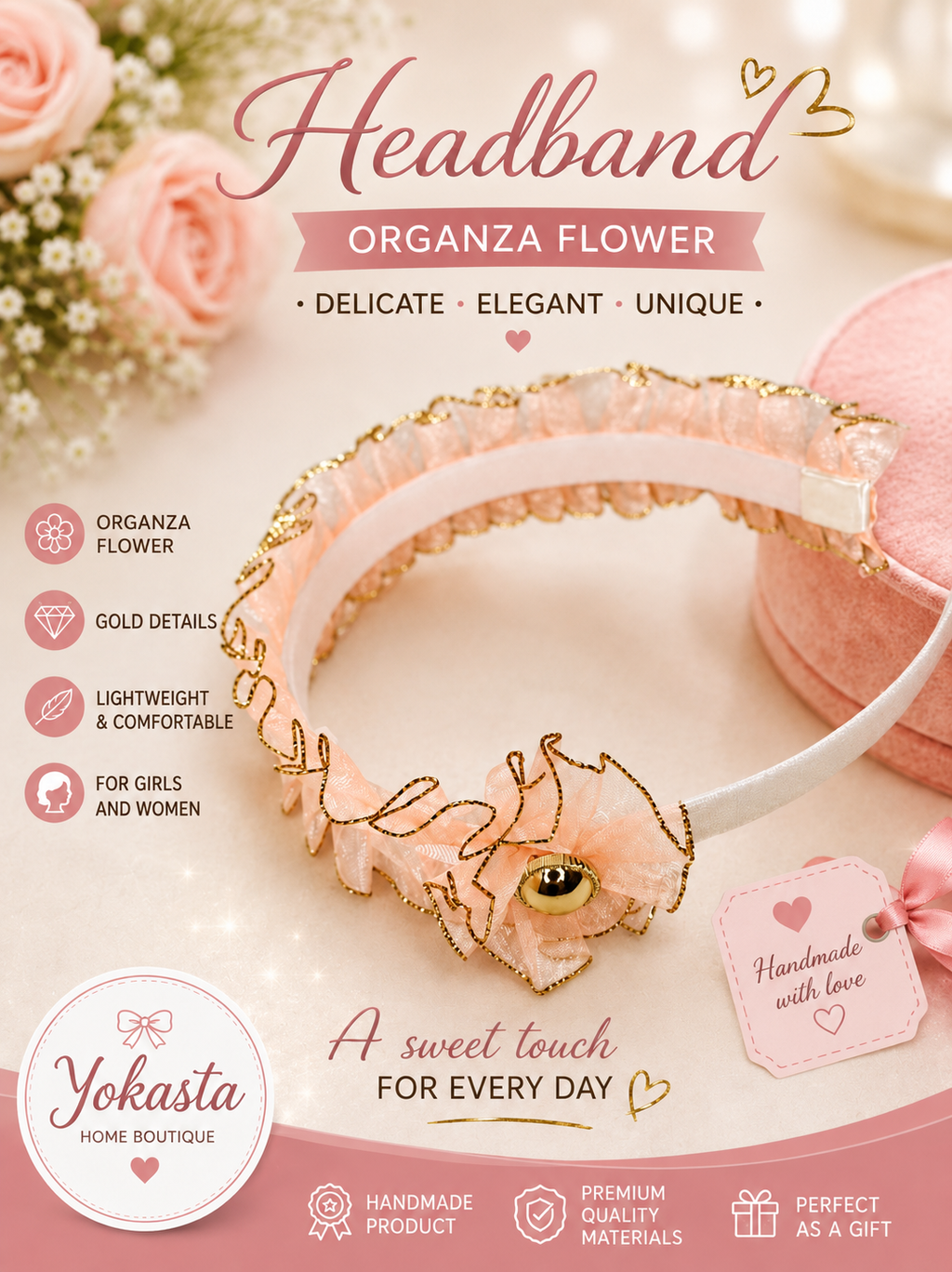 Blush & Gold Ruffle Flower Headband