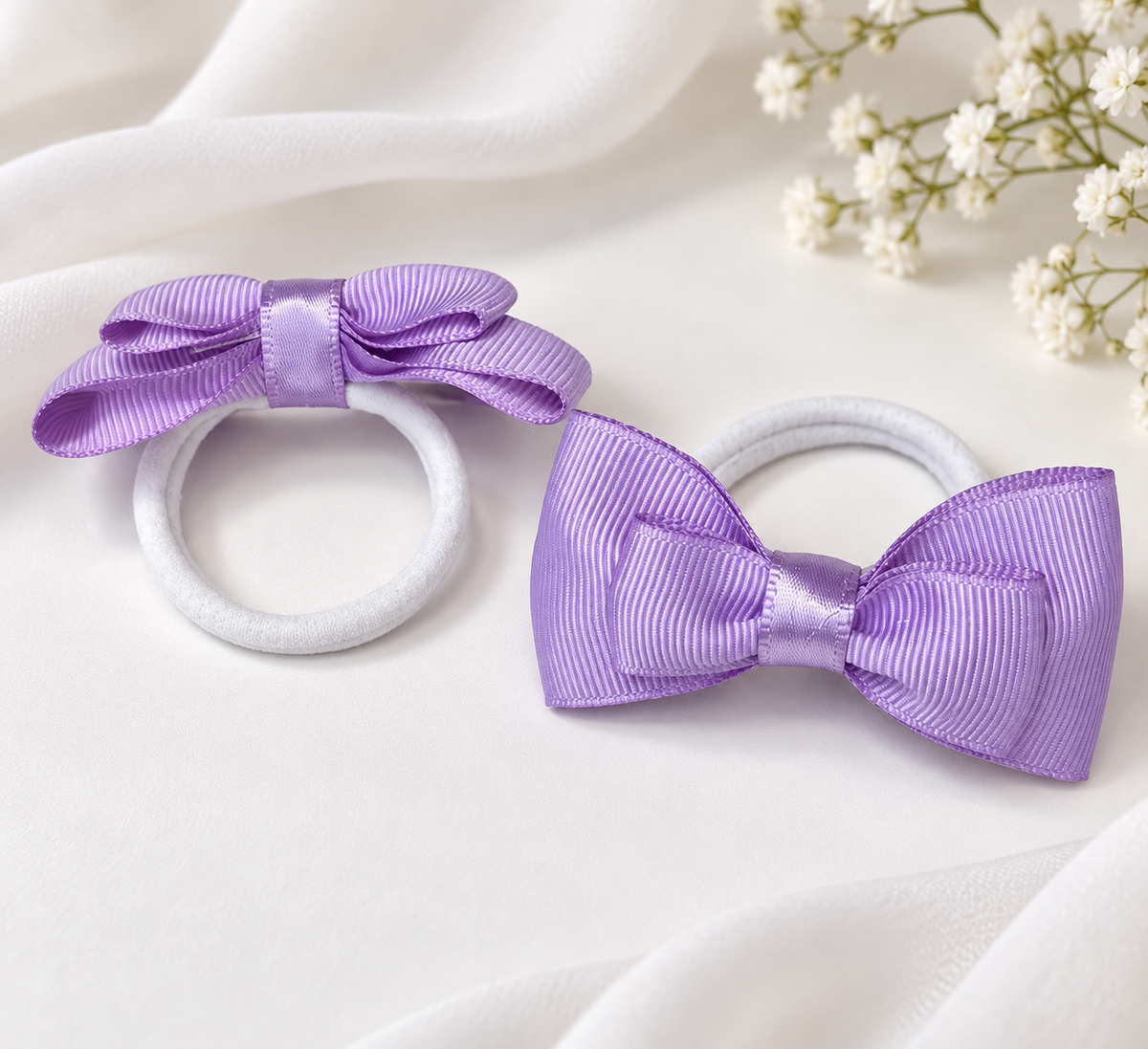 Lavender Double-Layer Bow Hair Ties – Set of 2