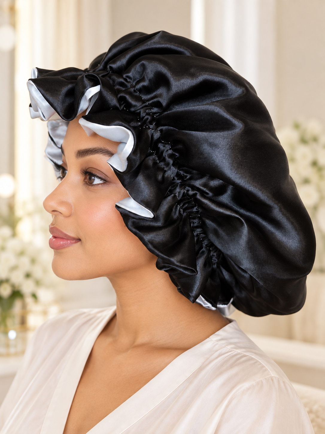 Black & White Satin Bonnet
