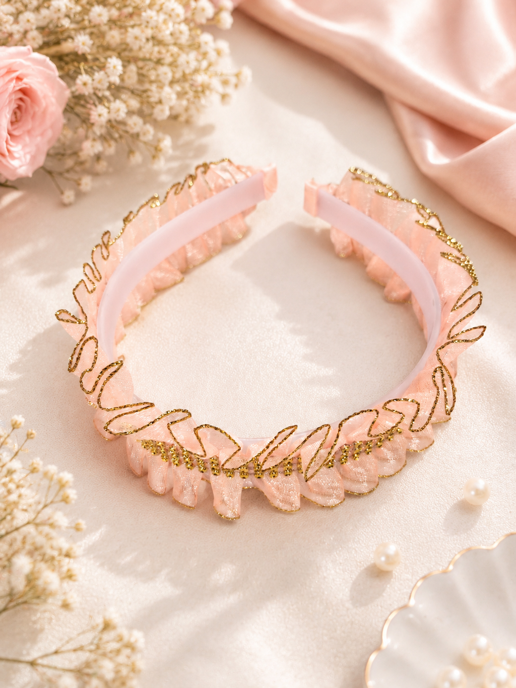 Blush Pink & Gold Ruffle Headband
