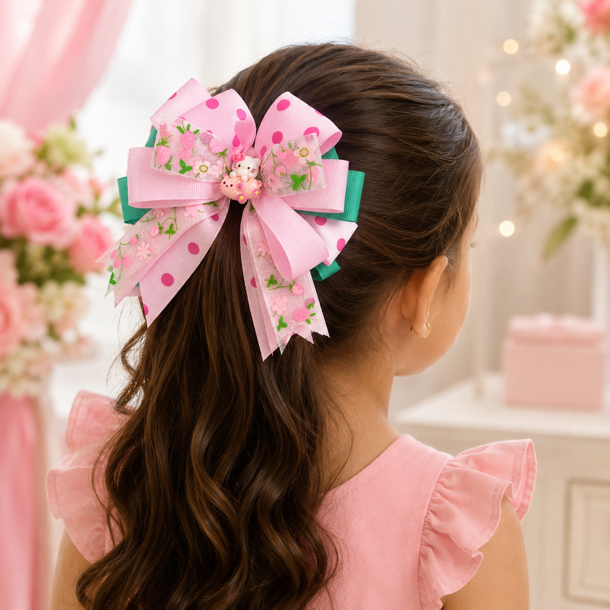 Pink Floral Bow for Girls | Handmade Hair Bow