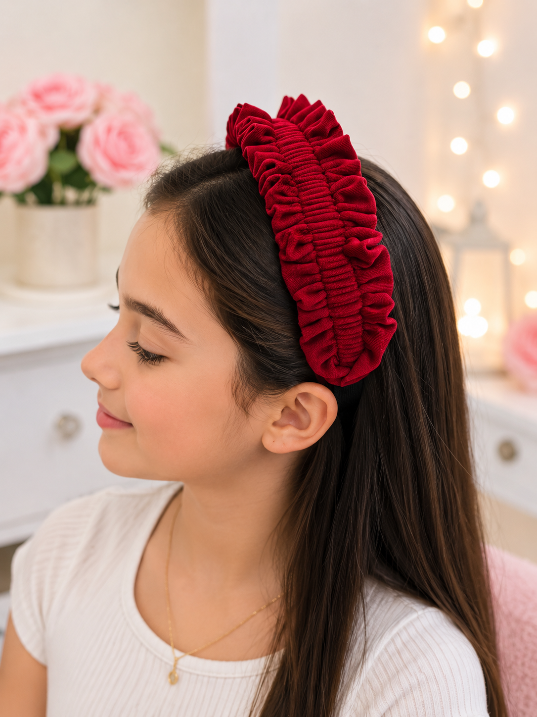 Burgundy Ruffle Headband – Handmade
