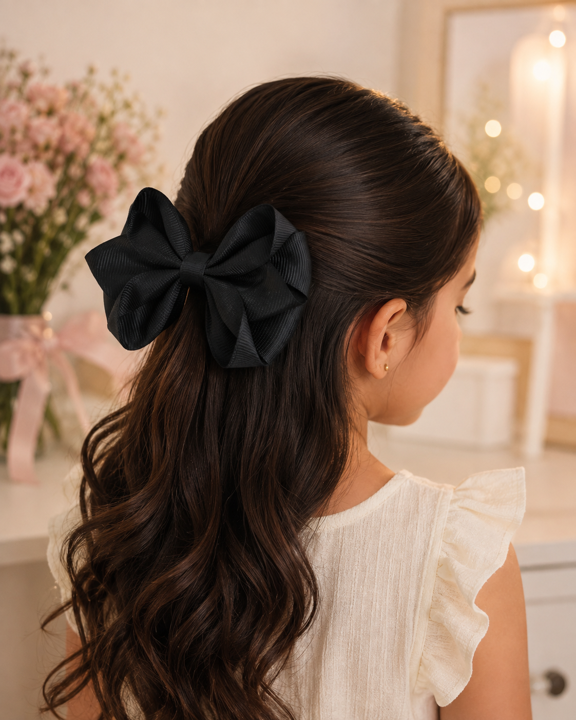 Classic Black Layered Grosgrain Hair Bow