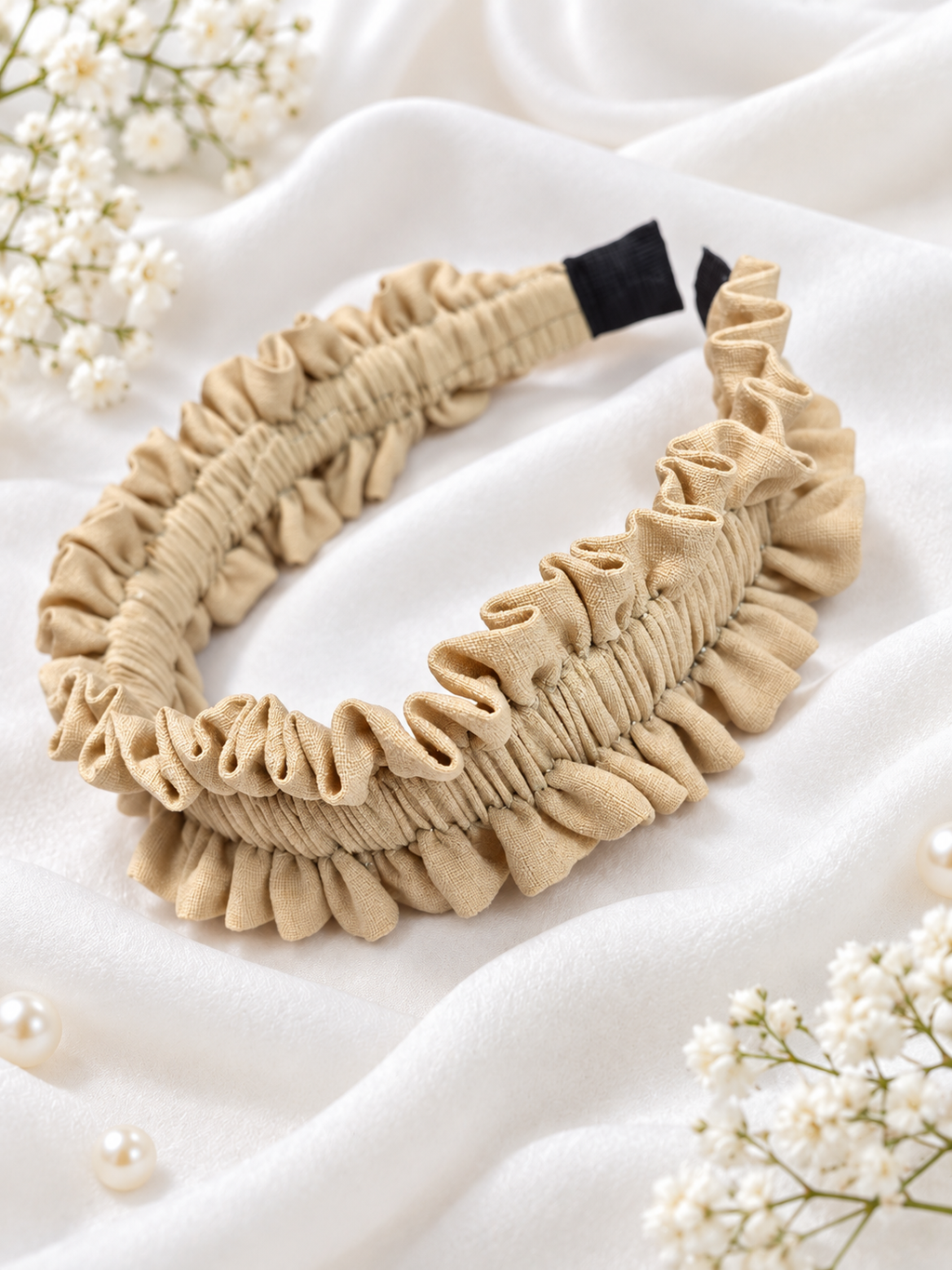 Beige Ruffle Handmade Headband