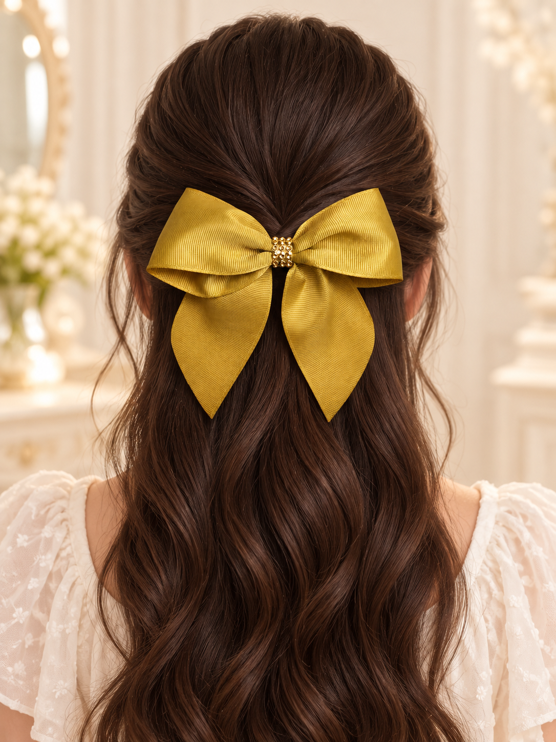 Pink & Mustard Gold Bow Set – 2 Handmade Grosgrain Hair Bows