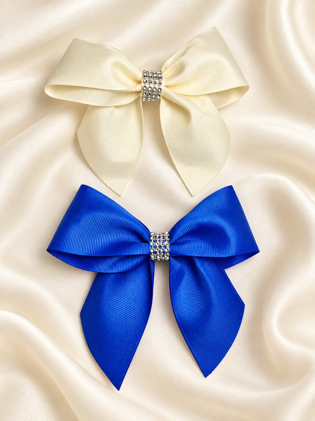 Set of 2 Handmade Grosgrain Hair Bows – Ivory & Royal Blue