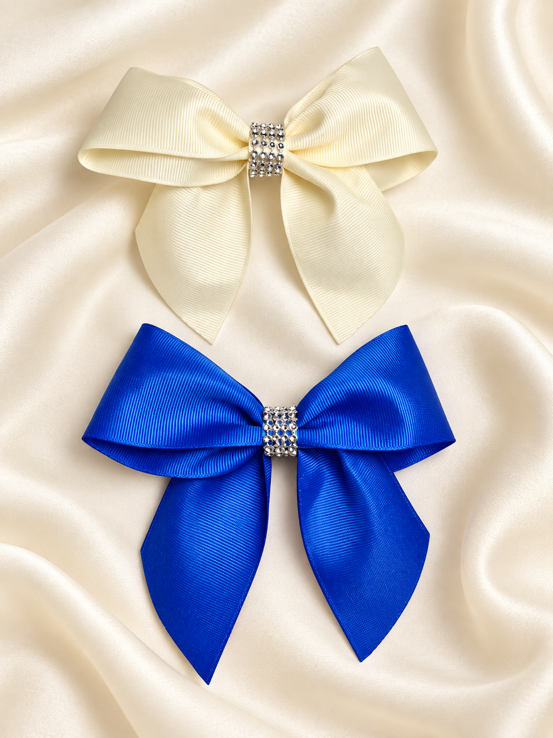 Set of 2 Handmade Grosgrain Hair Bows – Ivory & Royal Blue