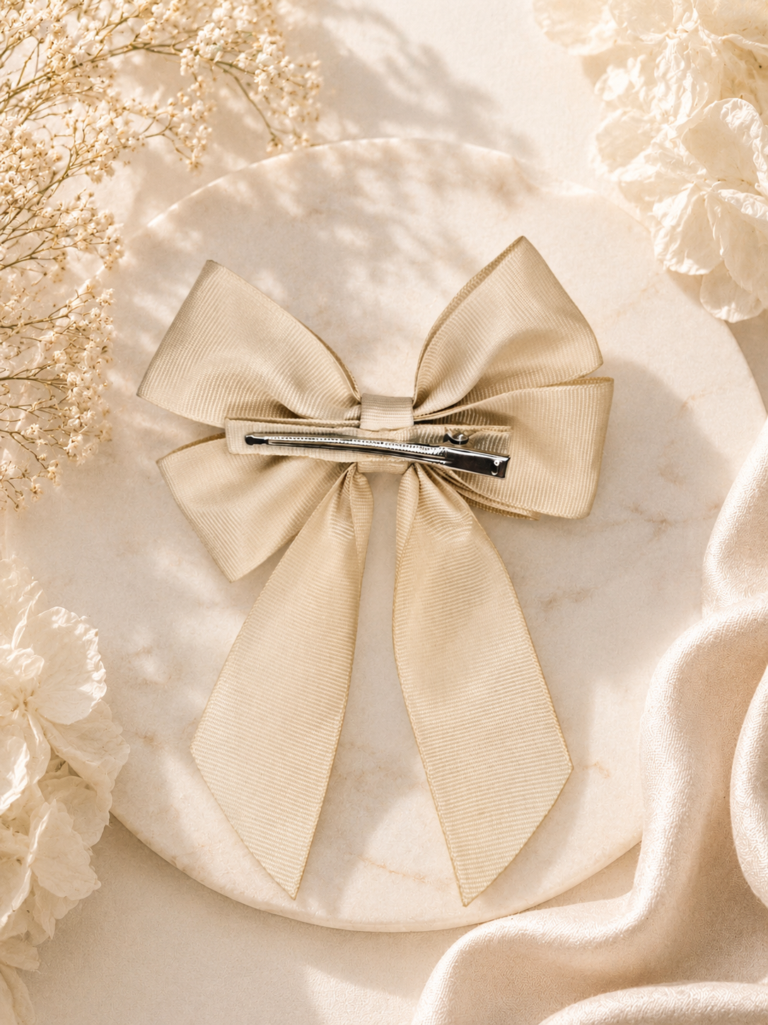 Elegant Layered Grosgrain Bow – Champagne Beige