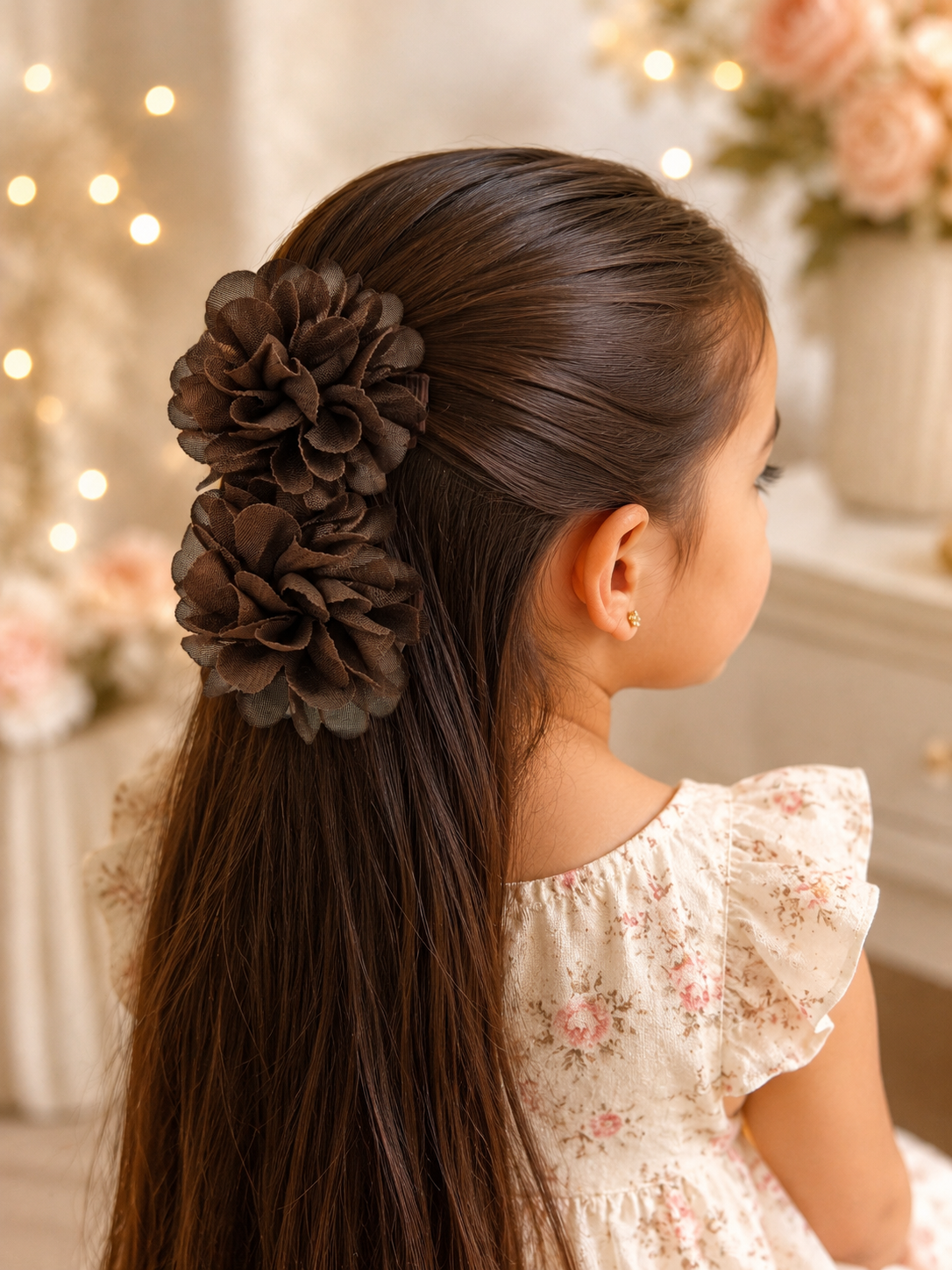 Chocolate Brown Floral Hair Clip Set