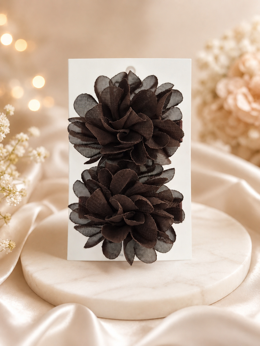 Ensemble de barrettes à fleurs marron chocolat