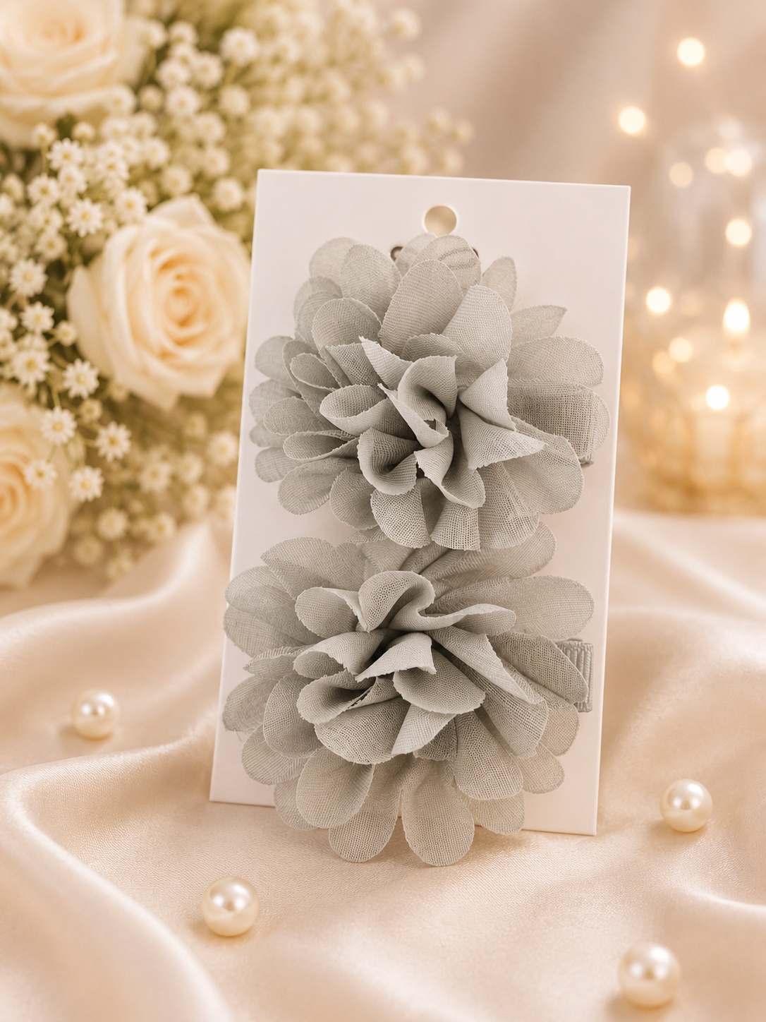 Elegant Gray Floral Hair Clip Set