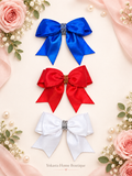 Royal Blue, Red & White Rhinestone Bow Set – 3 Pack