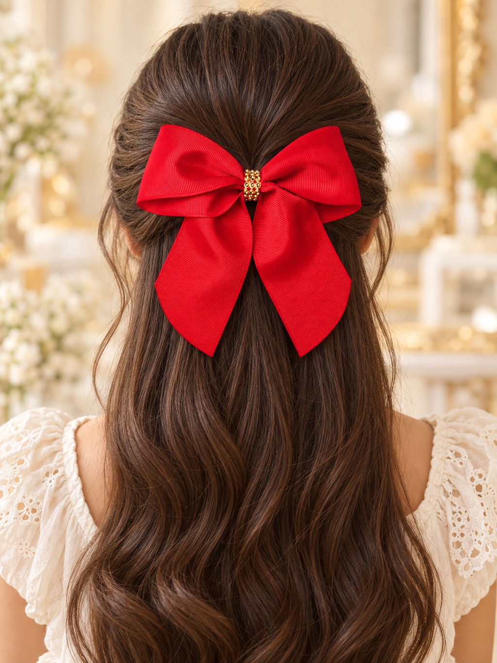 Red & Mustard Rhinestone Hair Bow Set – 2 Pack