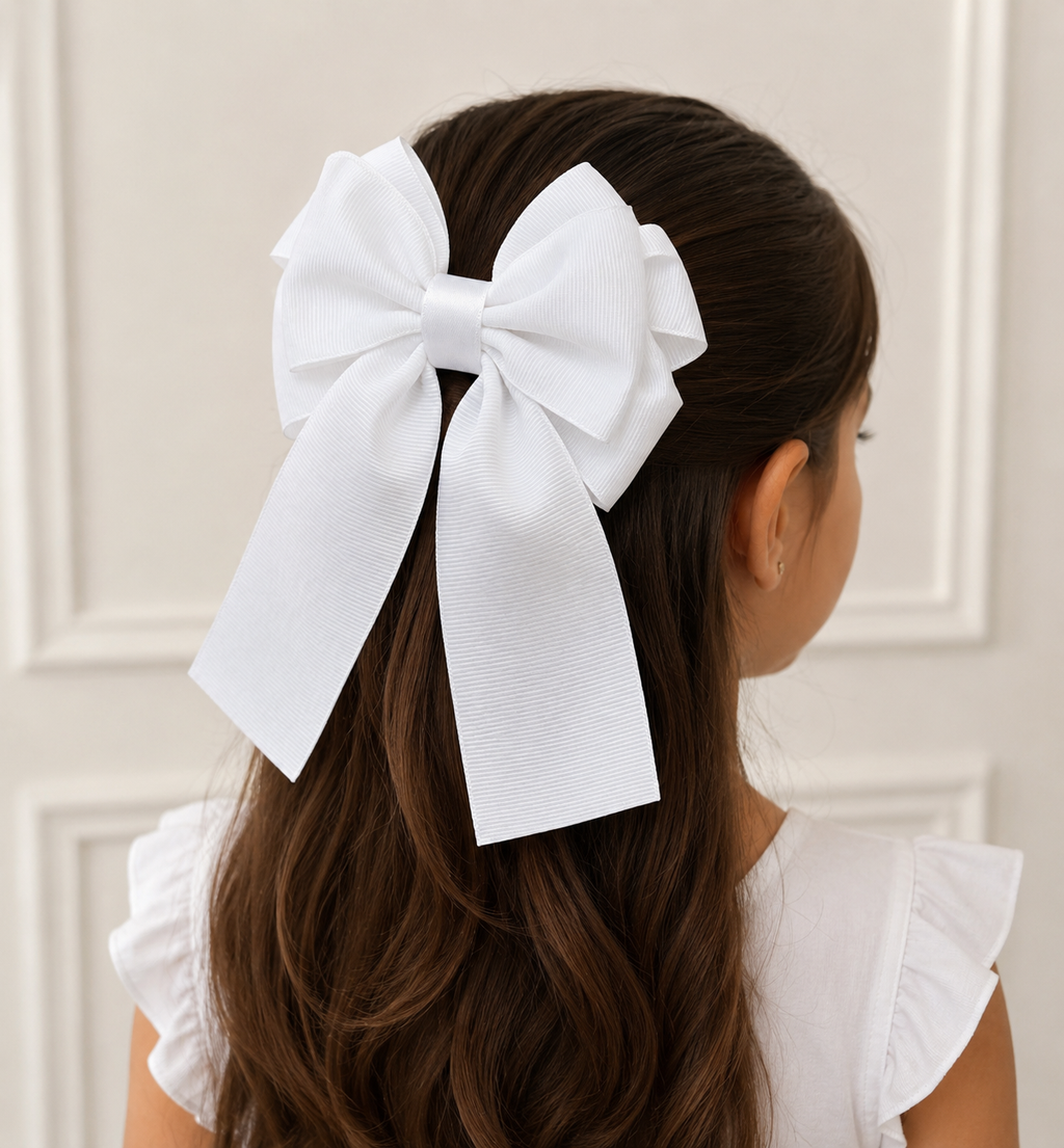 Classic White Long Tail Hair Bow