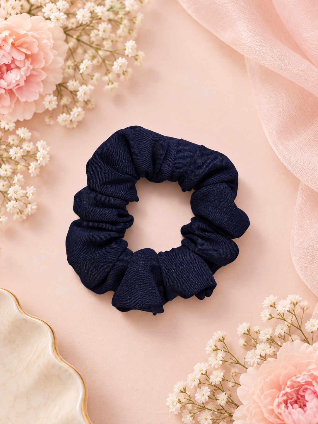 Navy Blue Handmade Scrunchie